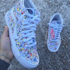 \\madelinebaby// Painted Vans Hightops, Diy Painted Vans, Paint Splatter Shoes, Shoe Tags, Vans Sk8 Hi, Sk8 Hi