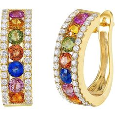 Behold the Prisma Hoops by Ruchi New York, a true gem in the world of fine jewelry. These hoops are a playful and colorful addition to any jewelry collection, featuring an array of candy-hued multi-colored sapphires that radiate happiness and fun. The 4.56 carats of sapphires are accentuated by 1.07 carats of diamonds, adding a touch of elegance and luxury to these stunning earrings. Whether you're looking to elevate your everyday look or add some personality to a special occasion outfit, the Pr Radiate Happiness, Colored Sapphires, Occasion Outfit, Multi Sapphire, Jewelry Appraisal, Diamond Education, Jewelry Repair, Womens Wedding Bands, Ring Pendant Necklace