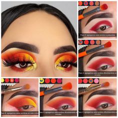 Eye Makeup Pictorial, Red And Yellow Eye Makeup, Ring The Alarm Palette Looks, Colorful Eyeshadow Looks Step By Step, Eyeshadow Pictorial, Makeup Morphe, Natural Eye Makeup Tutorial, Makeup Pictorial