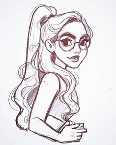 a drawing of a girl with long hair and glasses