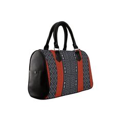 Expertly crafted from traditional African fabric, this Boston bag boasts a unique ethnic trident print. Handmade with care, it offers both style and sustainability. Perfect for those who appreciate culture and quality. Product Description * Designed for fashion lady, stylish and personalized.* Made from canvas material and high-grade PU leather.* Lined interior features backwall zippered, large capacity.* Double PU leather handles, measures approximately 13.4"(L) x 6.3"(W) x 9.0"(H).* Single zip Traditional Brown Rectangular Weekender Bag, Traditional Black Travel Bag, Handmade Rectangular Weekender Bag, Traditional Red Satchel For Travel, Traditional Pouch Satchel For Everyday Use, Traditional Rectangular Satchel For Travel, Rectangular Bags With Geometric Pattern, Traditional Square Travel Bag, Artisan Black Bag For Daily Use