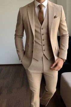 Neutral Color Suits For Men, Tan 3 Piece Suit Men, Light Brown Groom Suit, Light Brown Suit Men, Wedding Coat For Men, Brown Suit Men, Pant Coat For Men, Brown Wedding Suit, Coat Pant For Men Suits Wedding