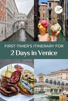 the collage shows different things in venice, including ice creams and other foods