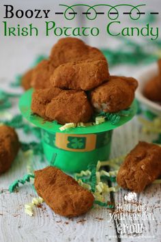 boozy irish potato candy in a green cup