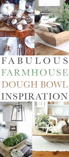 various photographs of farm house dishes and decorations