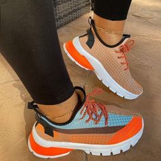 rodress-freeshipping-shoes-lace-up-knit-comfortable-sneakers Basket Sport, Mesh Heels, Spring Sneakers, Orthopedic Shoes, Breathable Sneakers, Mesh Shoes, Mix Color, Round Toe Heels