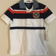 Boys Ralph Lauren Polo Shirt! Brand New, Size S 5. Too Small For My Son! White Cotton Preppy T-shirt, White Cotton Tops For School Spirit, Preppy White Cotton Polo Shirt, White Cotton Preppy Polo Shirt, Preppy White Cotton Shirt, White Cotton Preppy Shirt, White Preppy Cotton Shirt, White Short Sleeve Shirt For School, White Collared Preppy Shirt