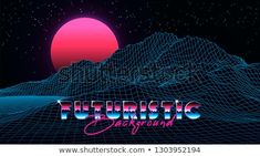 futuristic landscape with mountains and stars in the background, 3d text that reads futuristic underground