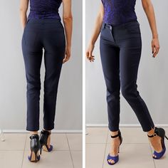 Stretch jeans line pants Material: cotton and polyester Fabric: cotton-60%polyester-36%lycra-4% Details - a belt with loops and a button - a zipper - jeans front pockets - pockets on the back - yoke on the back - slits down on the hem SIZES: Tops and Bottoms Size XS                                                                                                  bust- around 34" / 84 cm  waist- around 24''/ 62 cm hips- around 34''/ 86 cm Size S bust- around 35''/ 88 cm waist- around 26''/ 66 cm h Slim Fit Straight Leg Bottoms With Pockets, High Waist Slim Fit Dress Pants With Pockets, Fitted Straight Leg Bottoms With Pockets, Elegant Straight Leg Jeans With Pockets, Slim Fit Mid-rise Pants With Pockets, Slim Fit Bottoms With Pockets For Office, Office Slim Fit Bottoms With Pockets, Mid-rise Slim Fit Pants With Pockets, Slim Fit Mid-rise Bottoms With Pockets