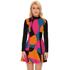 Dive into the mesmerizing world of 60s fashion with our Abstract Opt Art Mod Dress. This GOGO Dress is a stunning representation of the iconic Mod style, featuring a vibrant and artistic pattern in shades of blue, pink, black, and orange. The abstract geometric design adds a touch of avant-garde flair, making it a standout piece for any vintage enthusiast. The mini dress silhouette pays homage to the energetic and free-spirited vibes of the 60s, creating a perfect blend of retro and contemporary fashion. Crafted from luxurious velour material, this Mod Dress ensures both comfort and style. The turtle neck detail adds a classic touch to the ensemble, capturing the essence of the fashionable trends of the 60s. Embrace the bold patterns and artistic spirit of the era with this Blue Pink Opt A Dress 60s Style, Opt Art, 60s Fashion Dresses, 60s Mini Dress, Gogo Dress, Dress Geometric, Abstract Dress, 60s Style, Geometric Dress