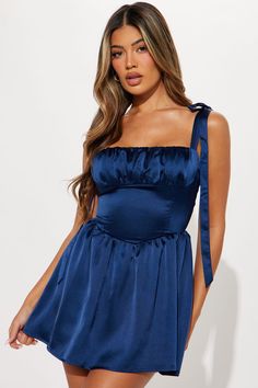 Available In Wine And Navy. Satin Mini Dress Square neckline Sleeveless Adjustable Straps Ruched Corset waist Lace up back Back zipper Length = 32" Self: 96% Polyester 4% Spandex Lining: 100% Polyester Imported | Kiss Goodbye Satin Mini Dress in Navy Blue size Large by Fashion Nova Blue Dress Elegant, Kiss Goodbye, Dress Elegant Short, Corset Waist, Satin Mini Dress, Navy Fashion, Navy Dress, Navy Blue Dresses, Square Neckline