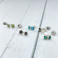 These small, 5mm sterling silver stud earrings are the perfect addition to any jewelry collection. Whether you're going for a casual look or dressing up for an important occasion, these square inlay turquoise, white buffalo or variscite studs will add a pop of color and style to your outfit. Add them to any outfit and take it from 0 to 100% gorgeous in no time flat!Our sterling silver stud earrings are made from the highest quality materials. They're perfect for gifting yourself or someone speci Square Stud Earrings, Square Earrings Studs, Square Stud, Sterling Silver Stud Earrings, White Buffalo, Silver Stud Earrings, Iron Maiden, Sterling Silver Studs, Sterling Silver Earrings Studs