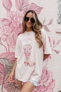 Nashville Blush Boot Tee, alternate, color, Blush Feminine Relaxed Fit T-shirt For Spring, Feminine Crew Neck T-shirt For Spring, Feminine Crew Neck T-shirt, Feminine T-shirt For Day Out In Spring, Feminine Spring T-shirt For Day Out, Feminine Pink T-shirt For Spring, Julia Havens, Strapless Tops, Bow Design