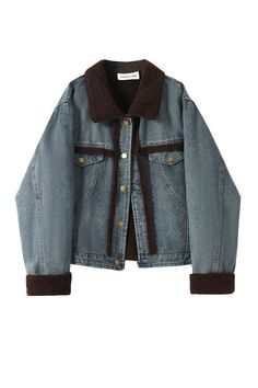 Brown Collar Blue Denim 80s Vintage Aesthetic Women Jacket Downtown Girl Wardrobe, 80s Vintage Aesthetic, Vintage Aesthetic Women, Brown Denim Jacket, Vintage Varsity Jacket, Classic Leather Jacket, Timeless Aesthetic, Women Jacket, Clothing Details