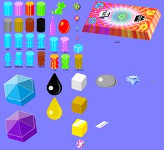 an assortment of different colored objects on a purple background