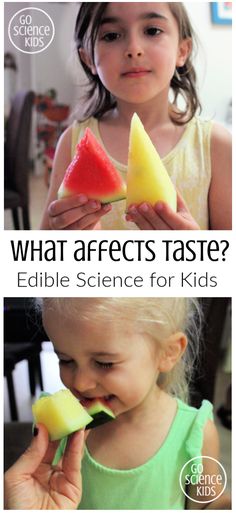 two pictures with the words, what effects taste? and an image of a child eating watermelon