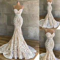 this is an image of a beautiful wedding dress with lace on the bottom and back