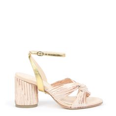 Nude Twist Sandal + Gold Marilyn Strap | Alterre Customizable Heeled Sandals Satin Sandals, Mid Heel Sandals, Satin Heels, Size 11 Heels, Strap Shoes, Polyester Satin, Women Supporting Women, Mid Heel, Heeled Sandals