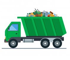 a green dump truck filled with garbage