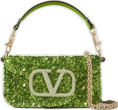 Chic Green Embellished Bags, Chic Embellished Green Bags, Luxury Green Shoulder Bag For Party, Green Shoulder Bag With Gold-tone Hardware For Party, Designer Green Bags For Party, Valentino Garavani Bag, Green Leather, Green Bag, Net A Porter