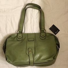 New Purse; Never Used With Tag; Trimmed In Gold Stitching With Gold-Tone Hardware. Clean Inside And Outside; No Odor. Excellent Condition. Green Satchel With Handle Drop For Shopping, Green Satchel Bag With Handle Drop, Green Shoulder Bag With Handle Drop, Green Shoulder Bag With Handle Drop For Travel, Classic Green Shoulder Bag For Errands, Classic Green Satchel For Shopping, Classic Green Bags For Spring, Classic Green Bag For Spring, Green Satchel With Top Carry Handle For Errands