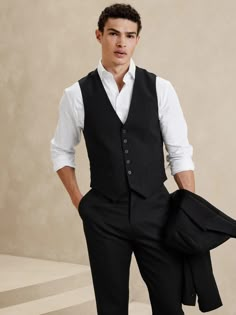 Tailored-Fit Vest | Banana Republic Factory Vest And Slacks Men Outfit, Formal Vest Outfits Men, Engagement Attire For Men, Masc Homecoming, Formal Mens Fashion Party, Male Vest Outfit, Suit Vest Outfits Men, Men Homecoming Outfits, Boy Vest Outfit