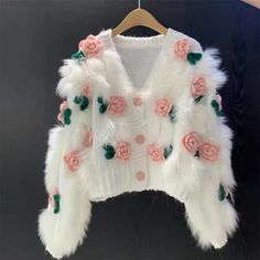 #ad Premium Women Cardigan Spring and Autumn High Grade Sweater Embroidered 3D Rose Knitted, Fashion Sweaters Flower Shorts, Cardigan Fashion, Knitted Cardigan, Fashion Mode, Sweater And Shorts, Stylish Dresses, Crochet Clothes, Look Fashion, Pretty Outfits