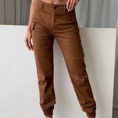 These Joggers Are Perfect For Ladies Who Love A Chic Look! These Are Practical And Comfortable As Well. Xs 2 S 4 M 6 L 8/10 Xl 12 Fitted Mid-rise Brown Cargo Pants, Stretch Brown Cargo Pants With Pockets, Stretch Brown Cargo Pants With Cargo Pockets, Mid-rise Brown Bottoms With Cargo Pockets, Brown Mid-rise Bottoms With Cargo Pockets, Brown Stretch Cargo Bottoms, Stretch Brown Bottoms With Cargo Pockets, Brown High Waist Non-stretch Cargo Pants, Non-stretch High Waist Brown Cargo Pants