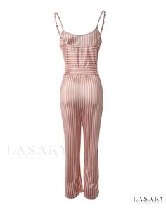 Lasaky - Contemporary Striped Print Cropped Jumpsuit featuring a Stylish Belt Chic Tank Tops, Jumpsuit With Belt, Chic Type, Cropped Jumpsuit, Estilo Chic, Chic And Elegant, Ribbed Top, U Neck, Mid Length Dresses