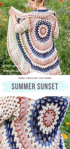 a crocheted blanket with the words free crochet pattern, summer sunset