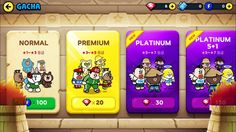 an image of the game's menus with different characters and colors on them