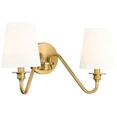 Gianna by Z-Lite Modern Gold 2 Light Wall Sconce Upward Lighting, Light Wall, Lamps Plus, Fabric Shades, White Fabric, White Fabrics, Powder Room, Lighting Fixtures, Gold Finish