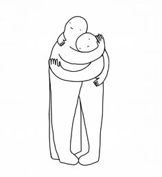 a drawing of a person holding a baby in their arms, with the child's head resting on his mother's shoulders