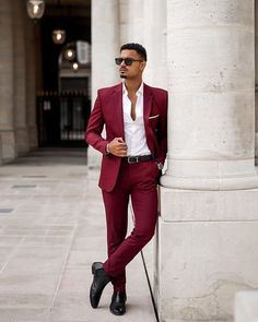 Prom Dresses For Men, Burgundy Suit Men, Dark Red Suit, Maroon Suit, Prom For Guys, Semi Formal Attire, Teenage Guys, Burgundy Suit, Men With Street Style