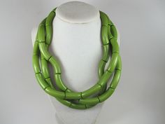 "Chunky olive green necklace, multi strand statement green necklace, beaded necklace, big olive green beads, green statement jewelry, matching earrings, BEST SELLER 2019 Fashion A bold and dramatic statement necklace featuring acrylic olive green curved tube beads. 3 strands, light weight. Gold plated lobster clasp. Measurements: 18\" (47 cm) plus 3 1/2\" extender. Each piece of jewelry from my shop comes beautifully packaged in box and ready for gift giving. Thank you for shopping at my shop! 3 Jewelry Matching, Necklace Big, Rainbow Jewelry, Turquoise Boho, Green Beads, Necklace Beaded, 2019 Fashion, Genuine Turquoise, Green Necklace