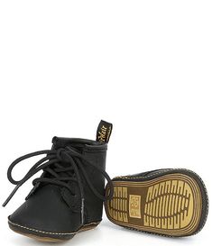 Dr. Martens Kid's 1460 Leather Crib Shoes (Infant) | Dillard's Casual Black Non-slip Booties, Leather Lace-up Boots With Soft Sole, Casual Low-top Boots With Soft Sole, High-top Leather Boots With Soft Sole, Gardening Shoes, Crib Shoes Girl, Boys Casual Shoes, Baby Fits, Exotic Fashion