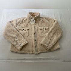 Thread & Supply Cozy Sherpa Jacket Size Xl Nwt Super Soft And Fluffy! Never Worn. Cozy Winter Shacket With Relaxed Fit, Cozy Beige Shacket For Winter, Cream Relaxed Fit Winter Outerwear, Cream Relaxed Fit Outerwear For Winter, Cozy Cream Outerwear With Relaxed Fit, Cream Cozy Relaxed Fit Outerwear, Cozy Cream Button-up Outerwear, Winter White Sherpa Outerwear With Long Sleeves, Shag Jacket