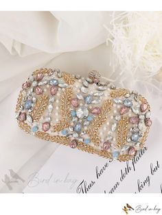 Bird in Bag - Rhinestone-Decorated Fashion Evening Bag with Metal Accents Pearl Clutch Bag, Bag For Wedding, Crystal Crown Wedding, Rhinestone Handbags, Beaded Clutch Bag, Bridal Handbags, Clutch Bag Wedding, Luxury Clutch, Rhinestone Clutch