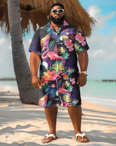 This Hawaiian Shirt Shorts Set is suitable for all kinds of casual occasions, such as vacations, beach parties, summer picnics and so on. You can pair it with a pair of sandals or sneakers for a trendy look. Whether you are on vacation or in daily life, this set will bring you a comfortable and stylish wearing experience. Casual suit: Casual men's short-sleeved shirt suit focuses more on comfort and leisure. It usually consists of a light, short-sleeved shirt worn with jeans or slacks. This set is suitable for everyday casual events, parties or vacations.Sports Suit: Sports men's short sleeve shirt suit suitable for sports or outdoor activities. It is usually made of moisture-wicking and breathable fabric, providing a comfortable wearing experience. This set is suitable for fitness, runnin Black Casual Swimwear For Vacation, Casual Black Swimwear For Vacation, Hawaiian Style Swimwear For Summer Outings, Hawaiian Summer Swimwear, Casual Pink Hawaiian Shirt For The Beach, Casual Pink Hawaiian Shirt For Beach, Pink Casual Hawaiian Shirt For Beach, Hawaiian Swimwear For Beach Season, Casual Hawaiian Shirt For Beach Party, Relaxed Fit