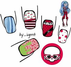 Monster High Nails, High Nails, Monster Nails, Ghoulia Yelps, Cartoon Nails, Halloween Acrylic, Halloween Acrylic Nails, Super Cute Nails, Hippie Nails