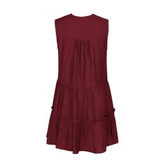 Wine Red V Neck Ruffle Detail Sleeveless Mini Dress Red Ruffled Sleeveless Dress For Spring, Burgundy Sleeveless Ruffled Dress, Burgundy Sleeveless Dress With Ruffles, Sleeveless Red Ruffle Dress For Summer, Red Sleeveless Ruffle Dress For Summer, Casual Sleeveless Ruffle Dress, Casual Red Sleeveless Dress With Ruffles, Solid Sleeveless Ruffle Dress, Chic Red Sleeveless Ruffle Dress