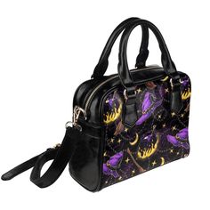 Embrace the magic with our enchanting Witchy Handbag 🌙, the perfect accessory for those who revel in the mystical and mysterious. Crafted from high-grade PU leather, this bag combines durability with a touch of the supernatural, making it an essential part of your gothic wardrobe. Inside, discover a spacious, lined interior with a backwall zippered pocket for easy organization. The large capacity ensures you can carry all your essentials, whether you're attending a mystical gathering or simply Gothic Leather Bag For Everyday Use, Gothic Leather Shoulder Bag With Zipper Closure, Gothic Shoulder Bag Satchel For Travel, Gothic Style Travel Satchel Shoulder Bag, Black Leather Halloween Bags, Gothic Leather Bags For Daily Use, Gothic Leather Shoulder Bag For Travel, Gothic Leather Shoulder Bag For Daily Use, Halloween Satchel Shoulder Bag With Adjustable Strap