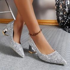 Fashion Spring and Summer Golden High-heeled Shoes Sequin Women's High-quality Silver Wedding Gold Pumps, Gold Shoes, Silver Shoes, Fashion Spring, Silver Wedding, Women's Pumps, High Heel Shoes, Spring Fashion, Shoes Sandals