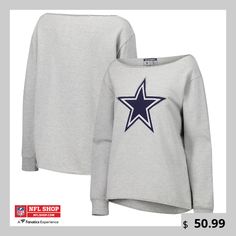 Add a touch of sparkle to your Dallas Cowboys game day look with this Lauren James Shoulder Off Sweat Rhinestone Long Sleeve T-Shirt. With its stylish shoulder off design and boat neck, this top exudes casual sophistication.  The screen print graphics are enhanced with sparkling rhinestone embellishments, adding a touch of glamour to your game day look. Dallas Cowboys Game Day, Cowboys Game Day, Dallas Cowboys Game, Shoulder Off, Gameday Couture, Lauren James, Lightweight Tops, Cropped Style, Dallas Cowboys