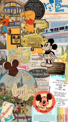 many different disney and mickey mouse stickers on top of each other in various colors