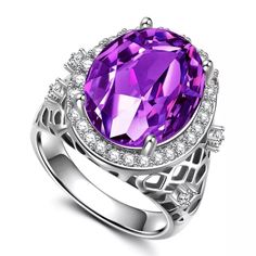 **Major Summer Sale** Large Purple Oval Crystal Stone Silver Plated Firm Price/No Trades #370, 1233, 1155, 1234 Purple Oval Rings For Party, Purple Oval Party Rings, Oval Silver Engagement Ring, Wedding Rings Purple, Rings Purple, Engagement Ring Color, Luxury Engagement Rings, Amethyst Ring Engagement, Wedding Ring Sizes