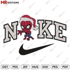 the spiderman is wearing a santa hat and running in front of a nike logo