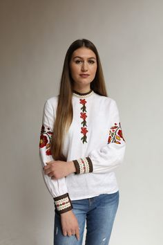 Embroidered blouse with floral multycolour pattern. Long ballon sleeve. Tassels. Satin stitch machine embroidery with acrylic thread. Traditional folk Ukrainian pattern 100% organic linen Size: XS, S, M, L, Any size by order free XS (US 2): Bust 85; Waist 66; Hips 92. S (US 6): Bust 91; Waist 71; Hips 97 M (US 10): Bust 95; Waist 76; Hips 102 L (US 14): Bust 103; Waist 84; Hips 109 Linen is a hygroscopic and temperature-controlled material, it conducts heat and absorbs moisture (including sweat) Ukrainian Pattern, Ethnic Patterns, Embroidered Clothes, Organic Linens, Linen Clothes, Embroidered Blouse, Natural Fabrics, Womens Clothing Tops, Hippie Boho