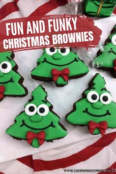 cookies decorated like christmas trees with googly eyes