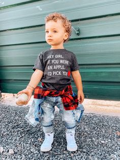 "\"HEY GIRL, IF YOU WERE AN APPLE I'D PICK YOU\" Baby Boy or Toddler Shirt The perfect shirt for your baby boy this Fall! Black & Dark Heather Gray Infant Specs: 4.2 oz., 100 % combed and ring spun cotton Colors: Black and Dark Grey Heather Sizes: 3-6 mos, 6-12 mos,12-18 mos, 18-24 mos -------------------------------------------------------------------------------- Toddler Black & Dark Heather Gray Specs: 4.2 oz., 100 % combed and ring spun cotton Colors: Black and Dark Grey Heather Sizes: 2T, 3 Apple Picking Outfit, Clothes Fall, Baby Sleepers, Baby Outerwear, Baby Bottoms, Boys Bottoms, Top Baby Products, Apple Picking, Hey Girl